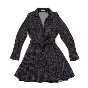 Equipment Yarrowe Navy Printed Mini Long Sleeve V-Neck Shirt Dress Size 10